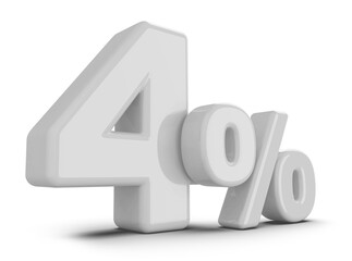 4 percentage discount number white 3d render