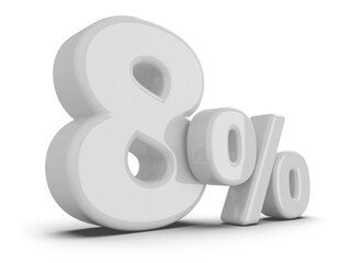 8 percentage discount number white 3d render