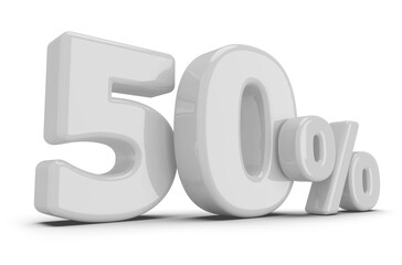 50 percentage discount number white 3d render