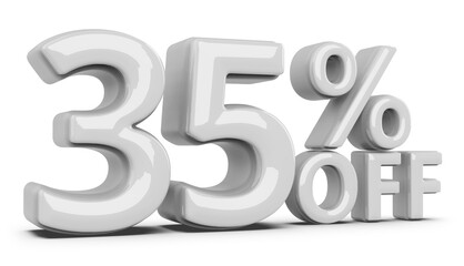 35 percentage discount number white 3d render