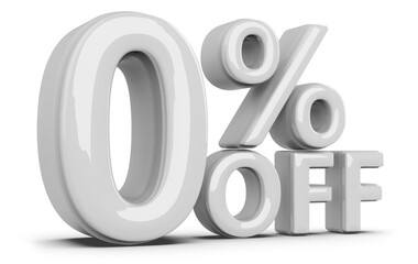 0 percentage discount number white 3d render