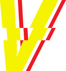 Electrical Glitch Style Alphabet V Yellow Color © Monsters Visual