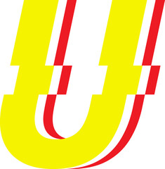 Electrical Glitch Style Alphabet U Yellow Color © Monsters Visual