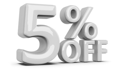 5 percentage discount number white 3d render