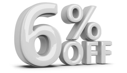 6 percentage discount number white 3d render