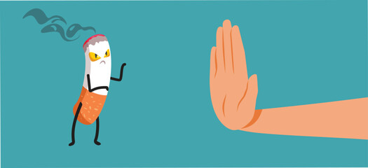
Hand Saying no to Smoking Vector Cartoon illustration
Person rejecting a bad habit being vocal anti-smoking activist  
