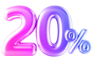 20 percentage discount number gradient 3d render
