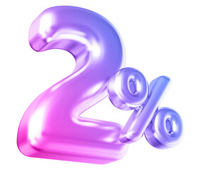 2 percentage discount number gradient 3d render