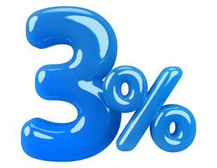 3 percentage discount number blue 3d render