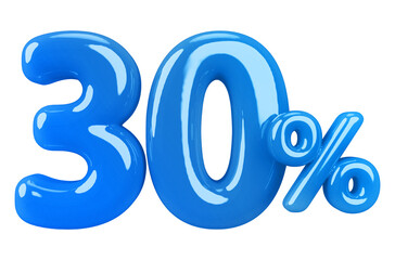 30 percentage discount number blue 3d render