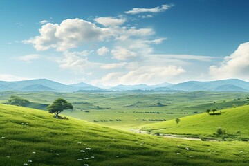 Fototapeta na wymiar Natural scenic panorama green field