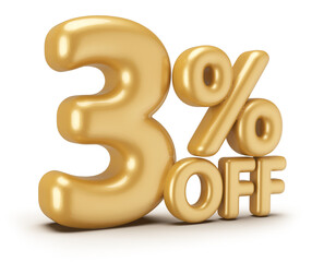 3 percentage off sale discount number gold 3d render