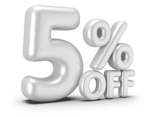 5 percentage off sale discount number white 3d render