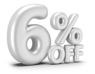 6 percentage off sale discount number white 3d render