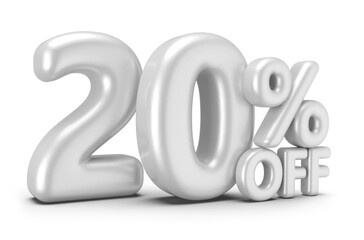 20 percentage off sale discount number white 3d render