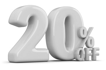 20 percentage off sale discount number white 3d render