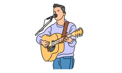 line art color of a man playing guitar vector illustration