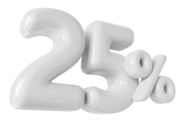 25 percentage off sale discount number white 3d render