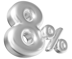8 percentage off sale discount number white 3d render