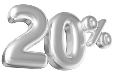 20 percentage off sale discount number white 3d render