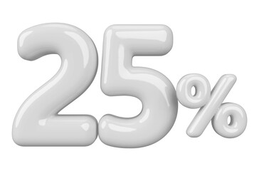 25 percentage off sale discount number white 3d render
