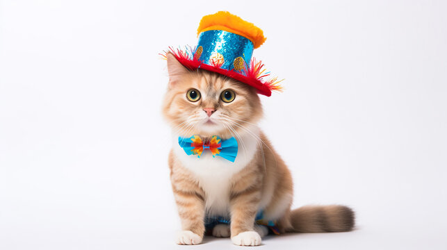 Banner Cute feline with striking eyes in a glittery top hat and matching bow tie, suitable for festive occasions and holiday celebrations. AI Generative