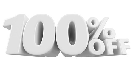 100 percentage off sale discount number white 3d render