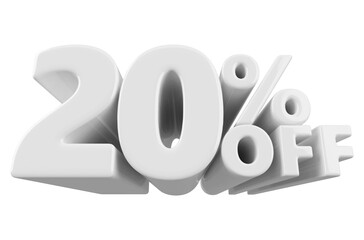 20 percentage off sale discount number white 3d render