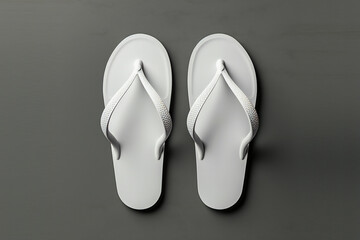 Blank white flip flops mockup on dark grey background