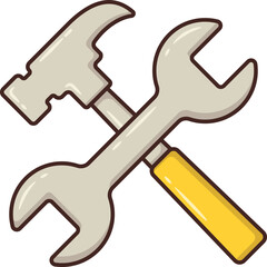 Cartoon Crossed Hammer and Wrench Construction Tool