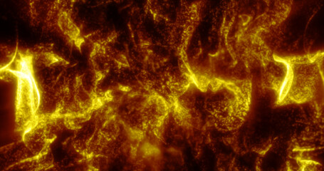 Abstract yellow waves and smoke from particles of energy magical bright glowing liquid, background