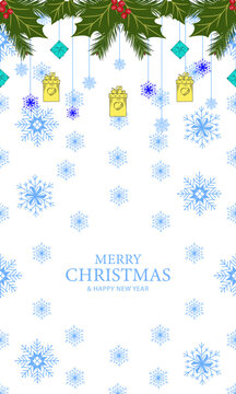 Vecton snowy frame with Christmas snow,gifts,oculus
