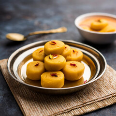 Naklejka na ściany i meble kesar pedha or peda is an indian traditional sweet dish made from milk khoya and saffron