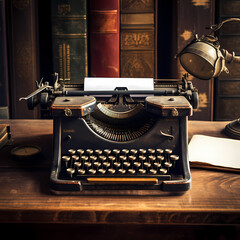 Fototapeta na wymiar Vintage typewriter on a rustic wooden desk.