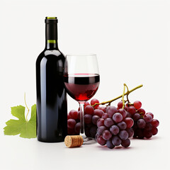 Obraz premium 3d render Red wine bottle glasses and grapes isolated generative AI
