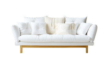 Modern white sofa with pillow. place in the living empty room isolated on cut out PNG or transparent background. Realistic sofa clipart template pattern. modern interior decoration.