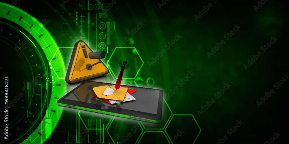 Aufkleber 3d rendering envelope network with mobile phone under cctv camera