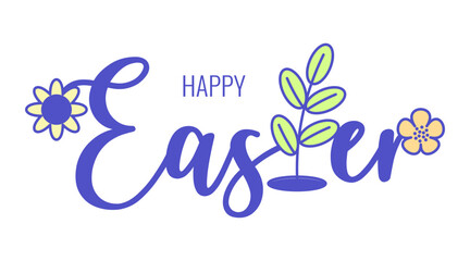 Happy Easter, spring holiday concept. Retro groovy cartoon lettering with element. Vintage funky mascot patch psychedelic smile emotion. Comic trendy sticker. Vector illustration 60s 70s 90s style