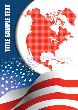 Cover for brochure with USA image and American flag. 3d illustration