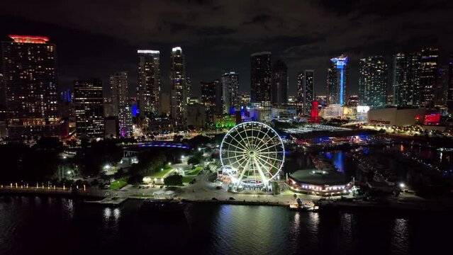Aerial landscape of downtown district of Miami, Florida, United States. Miami Skyline City. Tourism landmark of city. Travel destination. Downtown city, Florida, USA.