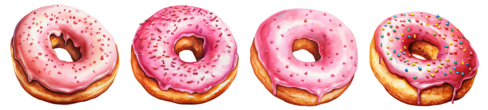 Watercolor donuts png collection transparent background