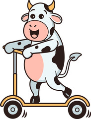 Cute Cow Character Ride the Scooter Happily © Monsters Visual