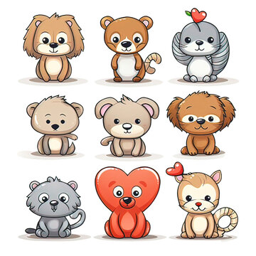 simple cute animals valentines clipart  on a transparent background* - 1