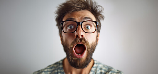 Men are shocked, happy, and surprised. Image generated by AI. Beautiful background image - obrazy, fototapety, plakaty