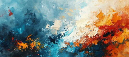 Fototapeta premium Abstract brush paint texture background. Blue white red orange yellow colors. Generative AI technology. 