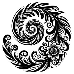 Black And White Floral Swirl