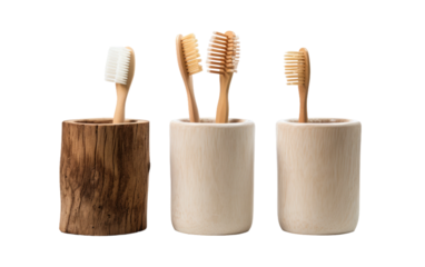Elevate Your Dental Care Setup with the Elegance of a Wooden Toothbrush Holder on White or PNG Transparent Background