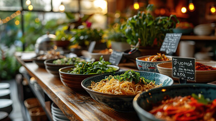 Vietnamese food. Pho ga, pho bo, noodles, spring rolls, Assorted asian dinner - obrazy, fototapety, plakaty
