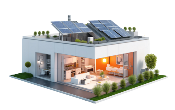 Solar-Powered Smart Home System and Its Energy-Efficient Innovations on White or PNG Transparent Background