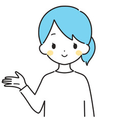 水色｜案内する私服の女性｜右手